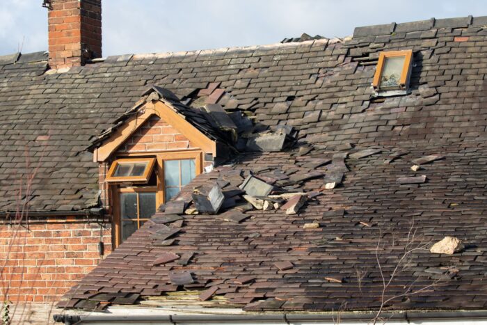 Roof damaged by a storm